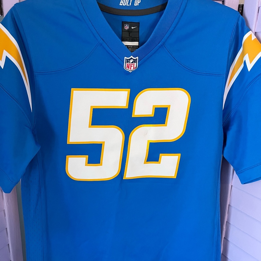 NFL Blue Jersey with Black Accents featuring the BOLT Mack 52 in EUC YOUTH LARGE